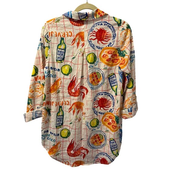 Calypso St. Barth Seafood Print Button-Up Shirt Sz L Linen & Rayon - Picture 12 of 12